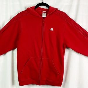 Adidas Red 3 Stripe Full Zip Hoodie Lg